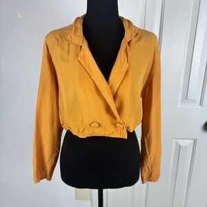 Anxiety Vintage Mustard Yellow Cropped Draped Back‎ Blazer Jacket Size Med